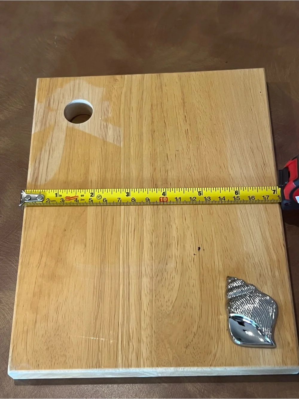 Wooden Cutting/ Charcuterie Board with Silver Shell Accent; Used